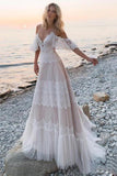 Spaghetti Straps Cold Shoulder Ivory Tulle V Neck Wedding Dresses HZ0527