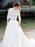 Ivory Lace Top Two Pieces Wedding Dresses Gorgegous Sweep Train Wedding Gowns With Pockets HZ0527
