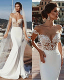 Mermaid Cap Sleeves Sheer Neck Long Wedding Dress HZ0527
