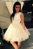 Cute A-Line Sleeveless Tulle Short Homecoming Dress with Lace Top HZ0527