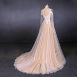 Charming A Line Long Sleeves Lace Appliques Tulle Wedding Dress HZ0527