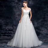 A Line Off the Shoulder Appliques Tulle Long Wedding Dress, Bridal Dresses HZ0527