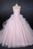 Romantic Pearl Pink Ball Gown Wedding Dress, Sweetheart Appliques Bridal Gown HZ0527