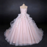 Romantic Pearl Pink Ball Gown Wedding Dress, Sweetheart Appliques Bridal Gown HZ0527