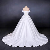 Off the Shoulder White Ball Gown Simple Wedding Dress, Satin Bridal Gown HZ0527