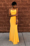 Mermaid Spaghetti Straps Floor-Length Yellow Sexy Prom Dress HZ0527