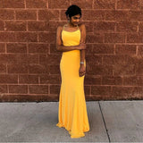 Mermaid Spaghetti Straps Floor-Length Yellow Sexy Prom Dress HZ0527