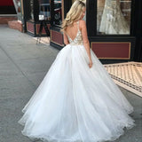 A-Line Spaghetti Straps Floor Length White Detachable Train Prom Dress with Appliques HZ0527