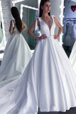 A Line Round Neck White Prom Wedding Dress With Bowknot HZ0527