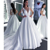 A Line Round Neck White Prom Wedding Dress With Bowknot HZ0527