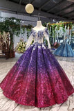 Ball Gown Long Sleeves Sequins Ombre Prom Dress, Pretty Quinceanera Dress HZ0527
