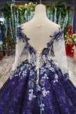 Ball Gown Long Sleeves Sequins Ombre Prom Dress, Pretty Quinceanera Dress HZ0527