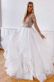 White A Line Tulle Appliques Long Sleeves Prom Dress Stunning Evening Dress HZ0527
