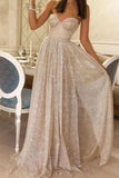 Sweetheart Sequin Long A Line Prom Dresses Cheap Evening Dress HZ0527