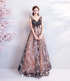 A Line V Neck Appliques Long Prom Dress With Stars Evening Dresses HZ0527