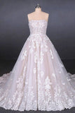 A Line Strapless Lace Appliques Wedding Dress, Cheap Bridal Dresses HZ0527
