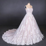 A Line Strapless Lace Appliques Wedding Dress, Cheap Bridal Dresses HZ0527