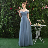 A Line Off the Shoulder Chiffon Blue Prom Dress, Long Bridesmaid Dresses HZ0527