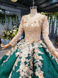 Long Sleeve Ball Gown Wedding Dress Appliques Beading Quinceanera Dresses HZ0527