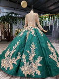 Long Sleeve Ball Gown Wedding Dress Appliques Beading Quinceanera Dresses HZ0527