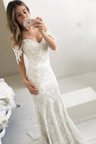 Mermaid Off-the-Shoulder Backless Sweep Train Ivory Lace Wedding Dress HZ0527