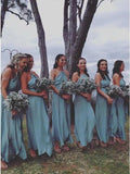A-Line Cross Neck Backless Ankle-Length Blue Keyhole Chiffon Bridesmaid Dress HZ0527