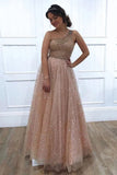 A-line One Shoulder Sparkly Long Sequins Prom Dresses Evening Dresses HZ0527