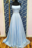 A-line Spaghetti Straps Light Sky Blue Long Simple Prom Dresses Evening Gowns HZ0527