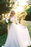 Two Piece Long Sleeves Chiffon Beach Wedding Dress With Lace HZ0527