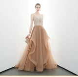 A-line Spaghetti Straps Tulle Long Lace Appliques Prom Dresses Formal Evening Dress HZ0527