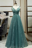 Spaghetti Straps Tulle Modest A Line Evening Dress Long Prom Dress HZ0527