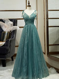 Spaghetti Straps Tulle Modest A Line Evening Dress Long Prom Dress HZ0527