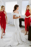 Sheath Cowl Neck Hi-Low Red Simple Bridesmaid Dress with Ruched HZ0527