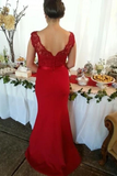 Promfast Red Button Backless Plus Size Mermaid Cap Sleeves V-neck Long Lace Bridesmaid Dresses HZ0527