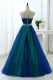 Contrast Colored Sweetheart Rhinestones Beading Sash A Line Long Prom Dresses HZ0527