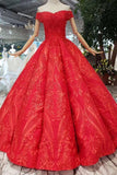 Red Quinceanera Dresses Off The Shoulder Lace Up Back Appliques Beads HZ0527