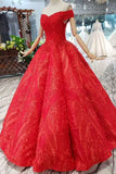 Red Quinceanera Dresses Off The Shoulder Lace Up Back Appliques Beads HZ0527