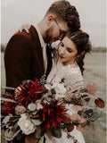 A-Line Round Neck Long Sleeves Backless Boho Wedding Dress with Lace HZ0527