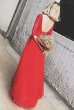 Red Bateau Floor-length Appliques Half Sleeves Long Prom Dress Evening Dress HZ0527