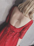 Red Bateau Floor-length Appliques Half Sleeves Long Prom Dress Evening Dress HZ0527