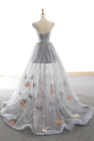 Promfast Grey Sweet Star Maxi Tulle A Line Lace Up Prom Dress HZ0527