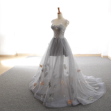 Promfast Grey Sweet Star Maxi Tulle A Line Lace Up Prom Dress HZ0527