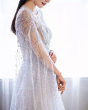 A-line Round Beaded Long Prom Dresses Charming Formal Gowns HZ0527