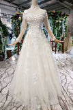 Prom Dresses Tulle High Neck Long Sleeves Handmade Flowers HZ0527