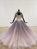 Sparkly Ball Gown Half Sleeves Ombre Quinceanera Dresses with Flowers HZ0527