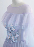 Promfast Princess Tulle Jewel Floor-length Prom Dress With Lace Appliques HZ0527