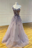 Promfast A-line One Shoulder Appliques Long Prom Dresses With Flowers Evening Dress HZ0527