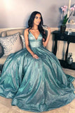 Promfast A-line Spaghetti Straps Sparkly Long Simple Prom Dress Cheap Evening Dress HZ0527
