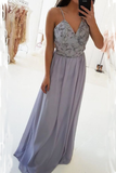 A-Line Spaghetti Straps Floor-Length Prom Dress with Lace Top HZ0527