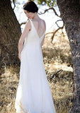A-line V-neck Ivory Chiffon Floor Length Sleevesless Simple Beach Wedding Dresses HZ0527